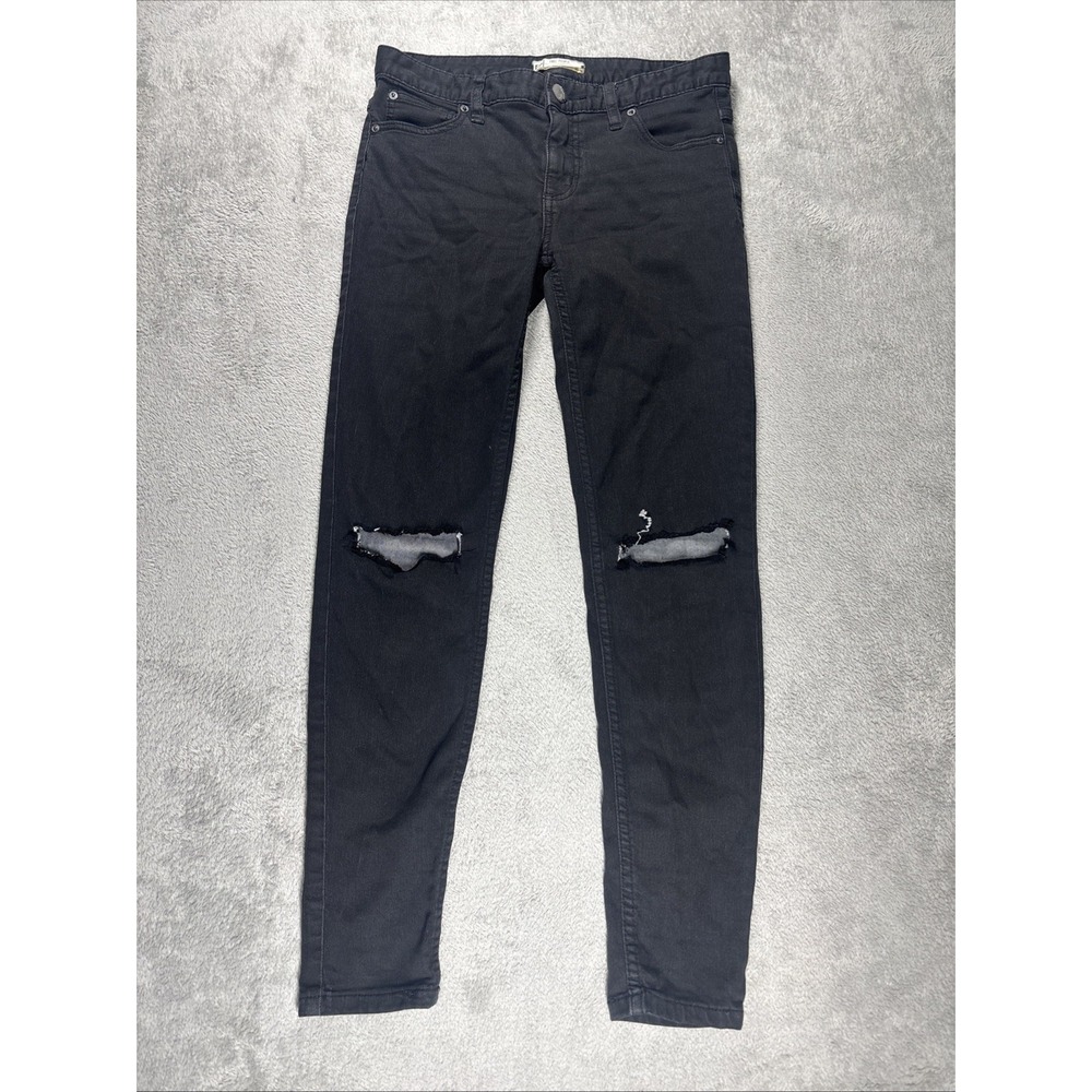 FREE‎ PEOPLE WOMEN'S JEANS BLACK DISTRESSED RIPPED KNEES Size 27